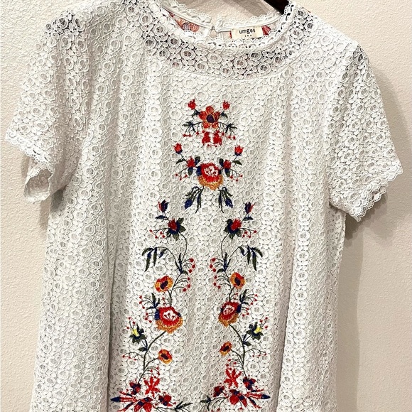 Umgee Women's White Lace Floral Embroidered Boho CottageCore Cottonblend Top Lg - Picture 2 of 8